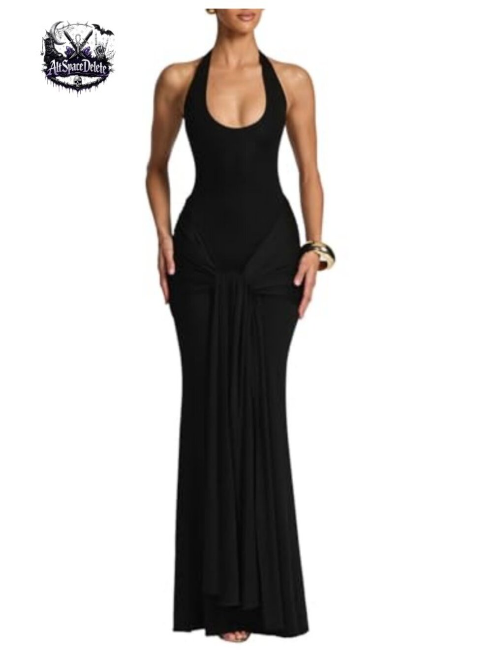 Halter Maxi Dress Backless Bodycon Ruched Tie Front Cocktail Wedding Guest